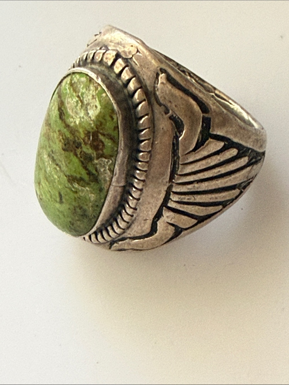 Men's Sterling Silver Statement Ring with Green Stone